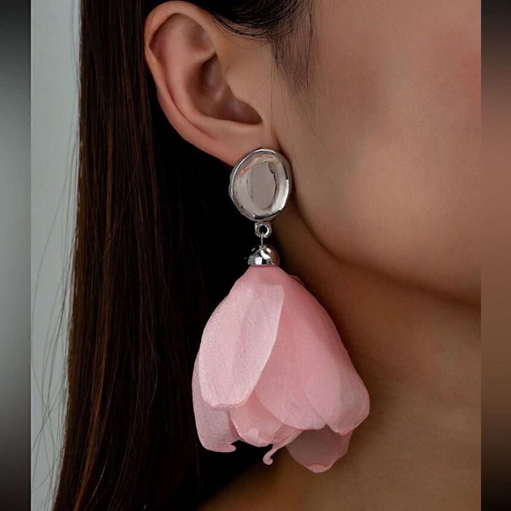 pink flower drop earrings A527